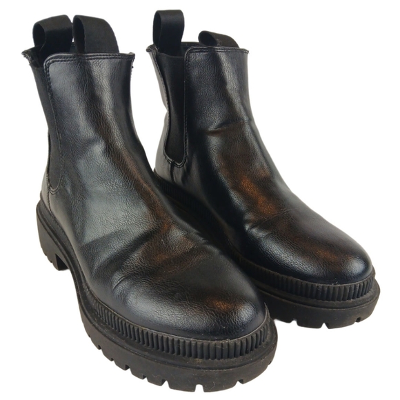 H&M 7 Black Chelsea Chunky Ankle Boots Loops Elasticized Solid Platform Bootie - Picture 4 of 15